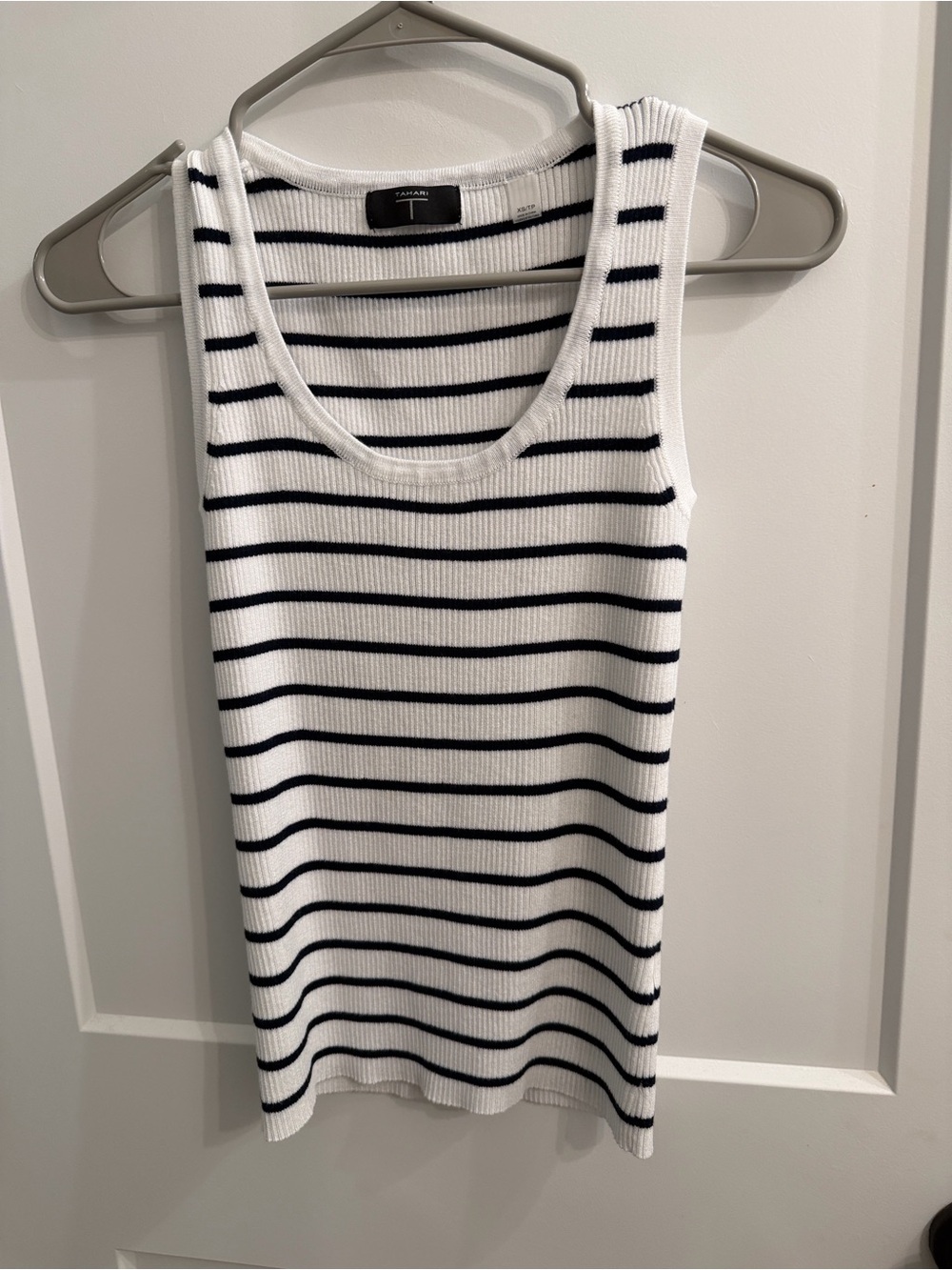 Tahari White Tank Top with Black Stripes
